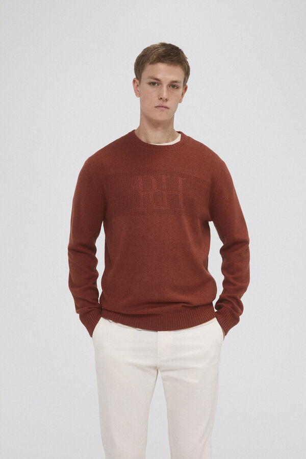 Pedro del Hierro Jersey punto lana big logo Marr&oacute;n