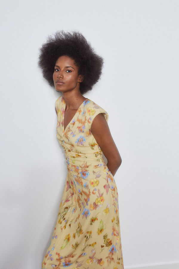 Pedro del Hierro Vestido estampado com franzidos Amarelo