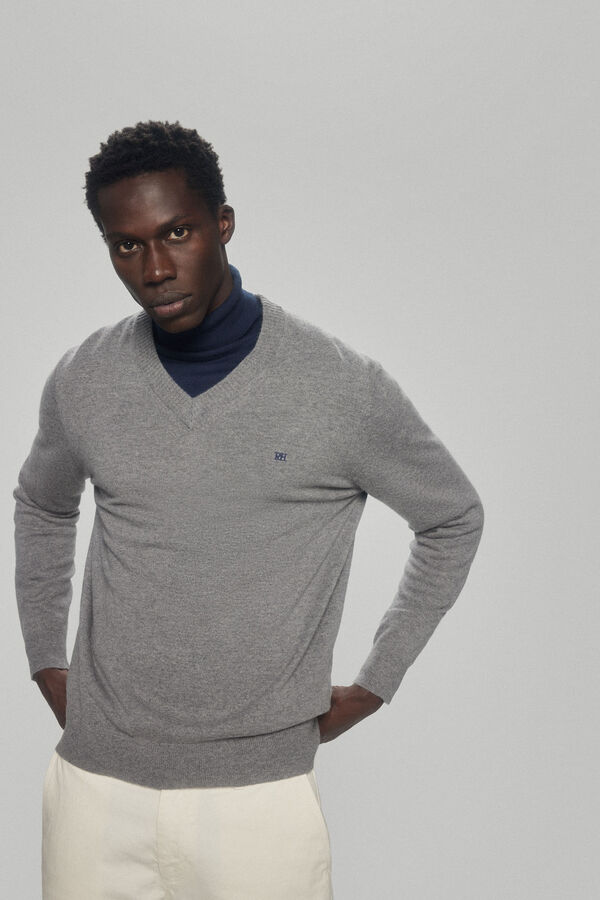 Pedro del Hierro Camisola e l&atilde; e cashmere com decote em bico Cizento