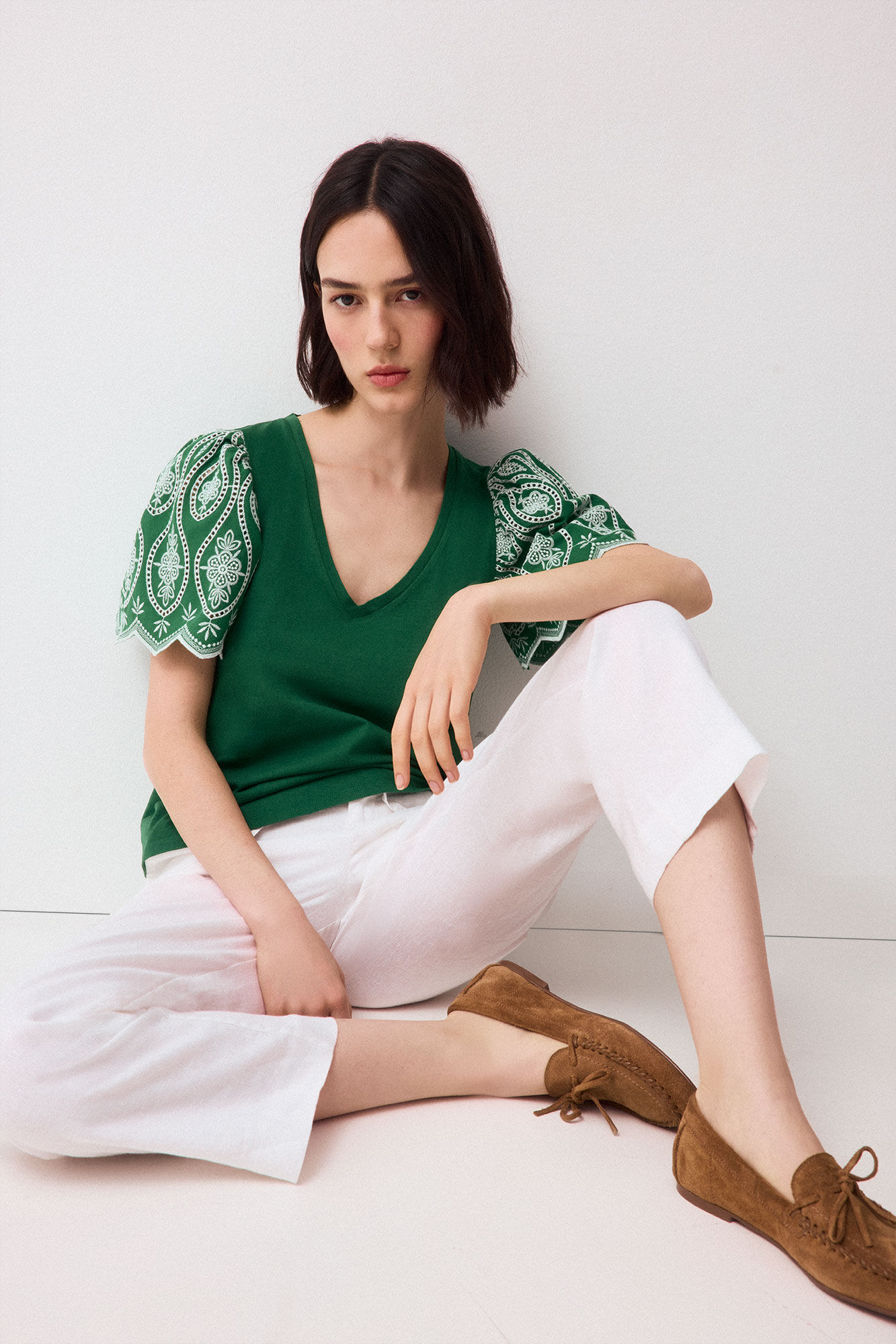 Pedro del Hierro T-shirt manga com folho bordado