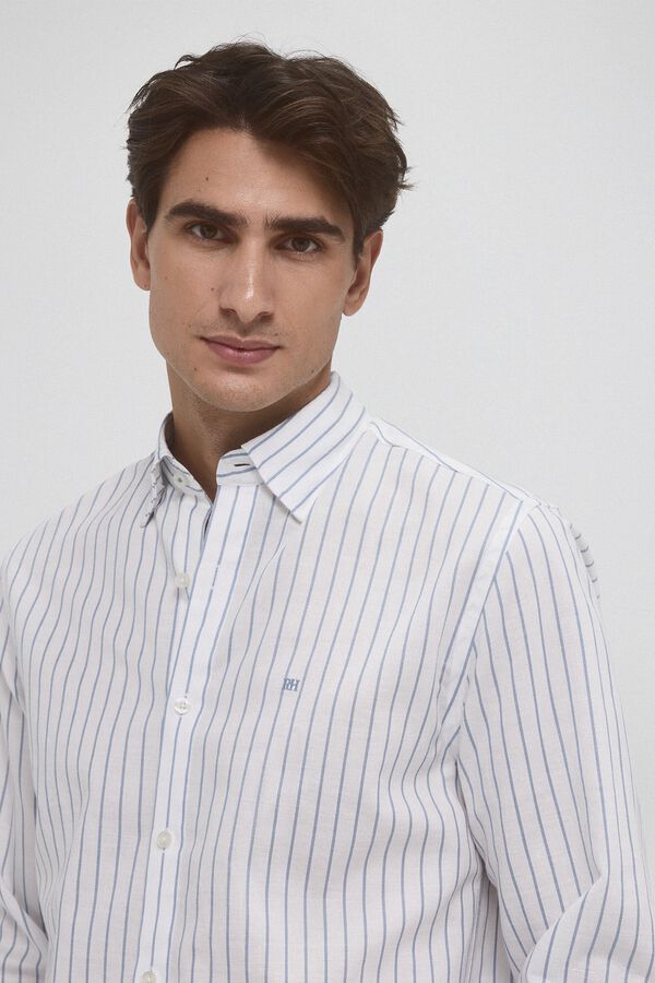 Pedro del Hierro Camisa rayas algod&oacute;n ramio Blanco