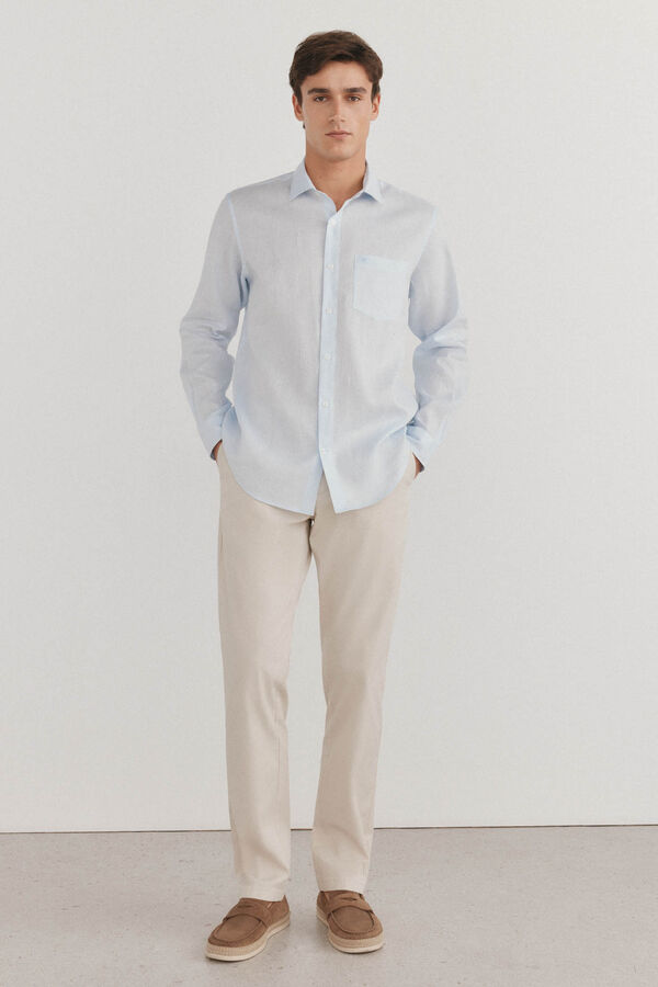 Pedro del Hierro Camisa linho lisa Azul