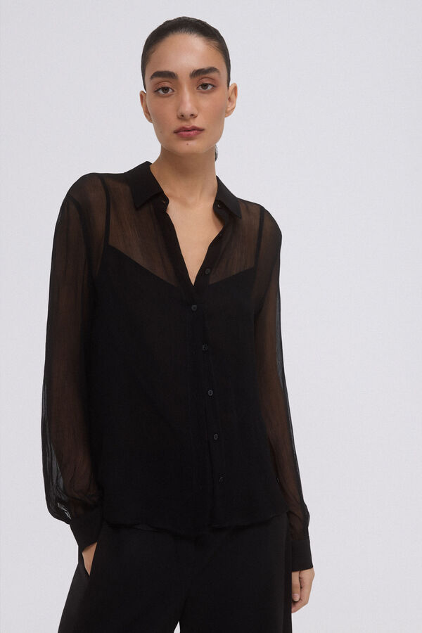 Pedro del Hierro Camisa fluida com transpar&ecirc;ncia Preto