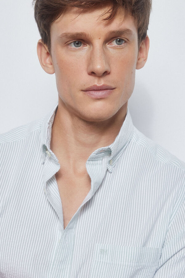 Pedro del Hierro camisa seersucker riscas Verde