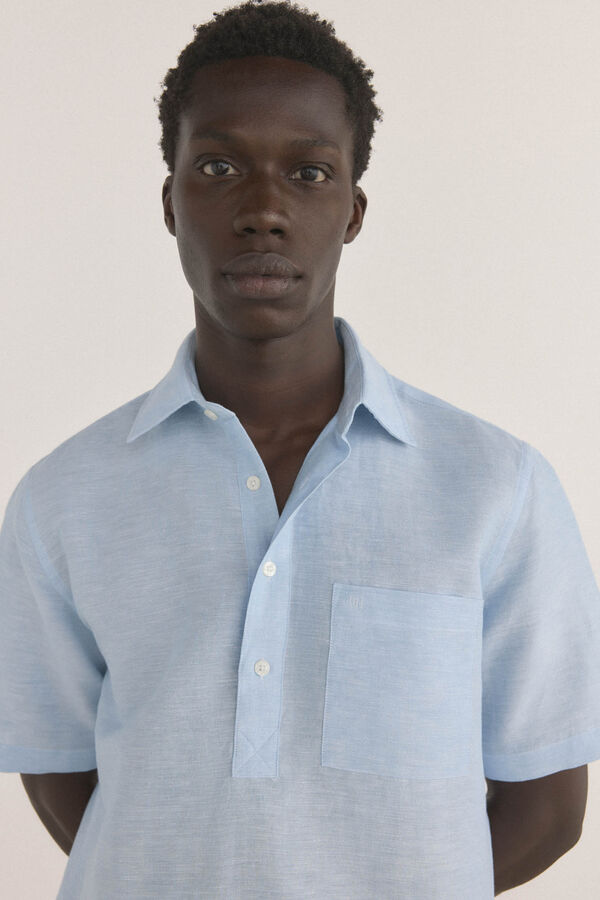 Pedro del Hierro Camiseta manga curta em tecido linho Azul