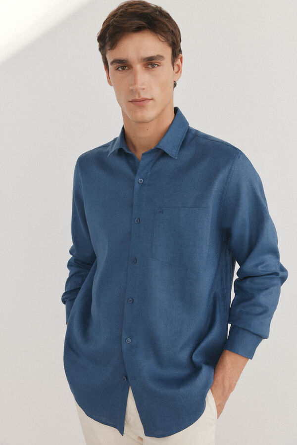 Pedro del Hierro Camisa lino lisa Azul