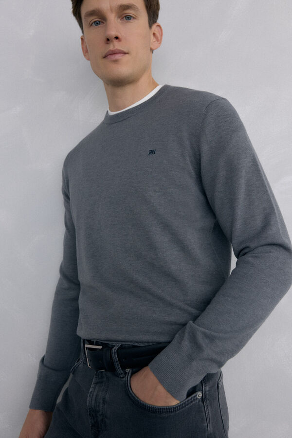 Pedro del Hierro Camisola gola caixa em malha de algod&atilde;o premium Cizento