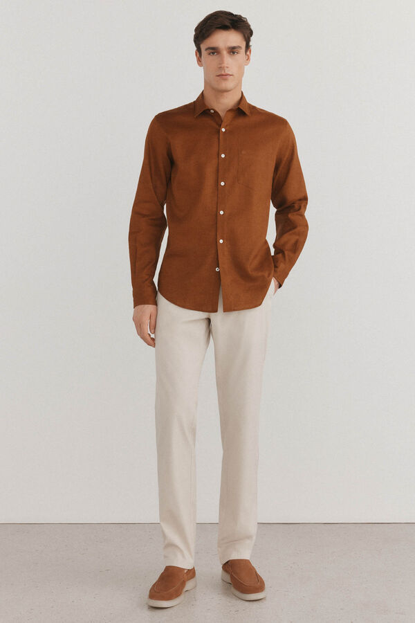 Pedro del Hierro Camisa linho lisa Marrom