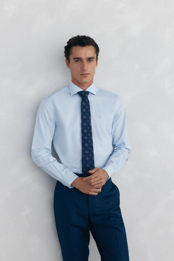 Pedro del Hierro Camisa social lisa, slim fit, resistente a manchas e n&atilde;o engomada Azul