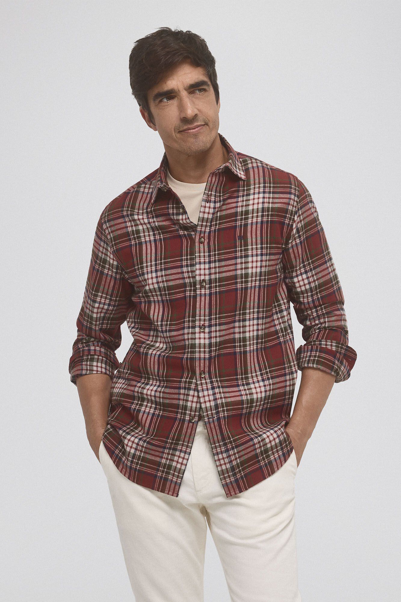 Pedro del Hierro Camisa de twill em xadrez de cashmere touch
