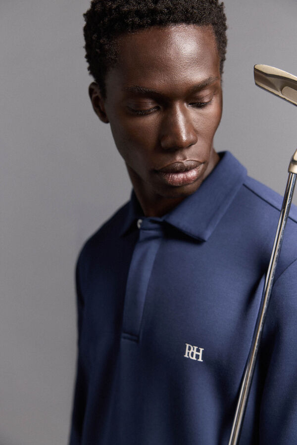 Pedro del Hierro Polo liso manga larga golf Azul