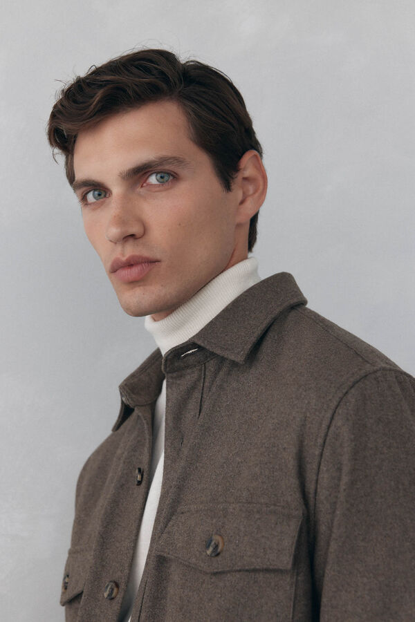 Pedro del Hierro Sobrecamisa de l&atilde; lisa Marrom