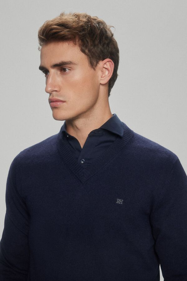 Pedro del Hierro Camisola e l&atilde; e cashmere com decote em bico Azul