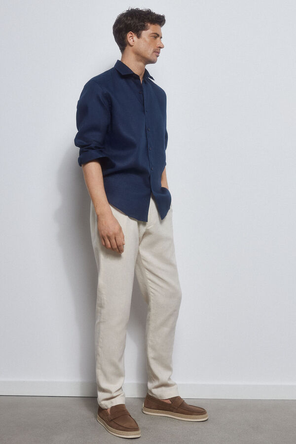 Pedro del Hierro Camisa ramio wrinkle free Azul