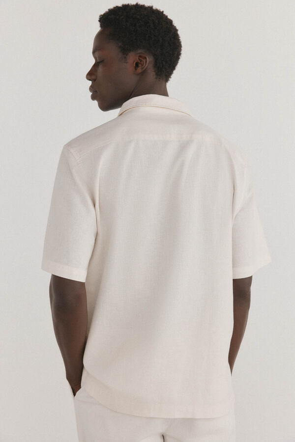 Pedro del Hierro Camisa de linho de tecido manga curta Marrom