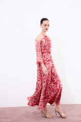 Pedro del Hierro Vestido fluido estampado seda Rojo