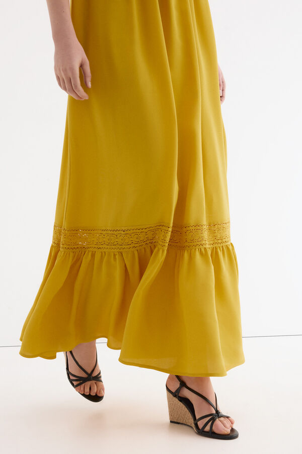 Pedro del Hierro Vestido rom&acirc;ntico bordado Amarelo