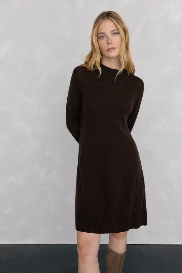 Pedro del Hierro Vestido de punto costura central lana Marr&oacute;n
