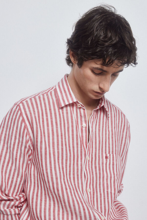 Pedro del Hierro Camisa lino rayas Rojo
