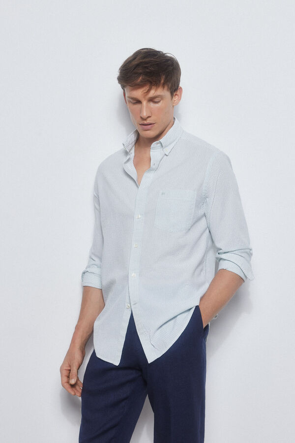 Pedro del Hierro camisa seersucker riscas Verde