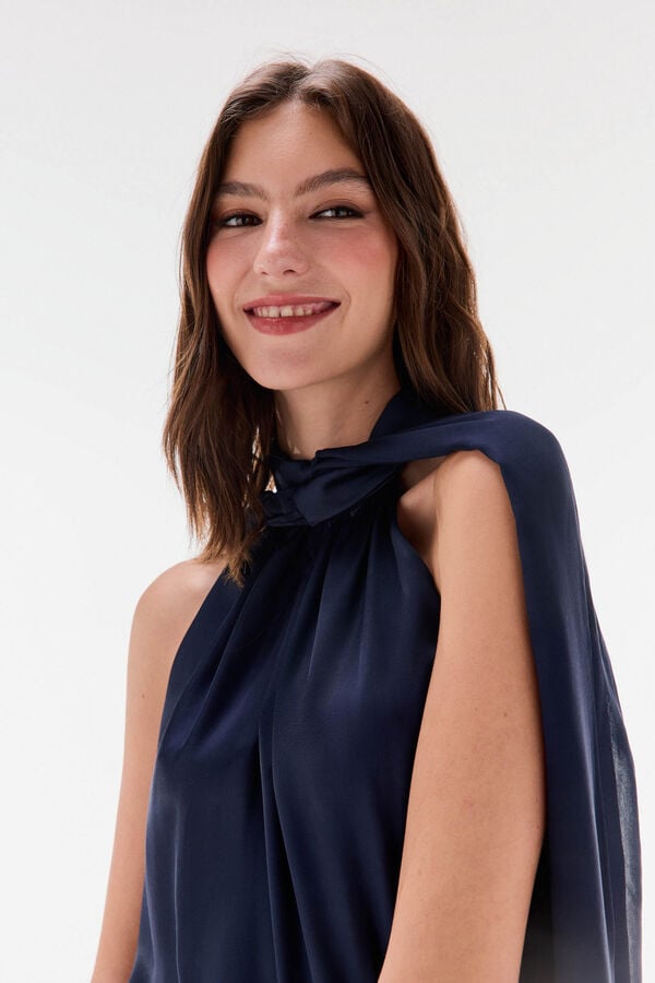 TFP by Tamara Falc&oacute; Top com la&ccedil;ada liso Azul