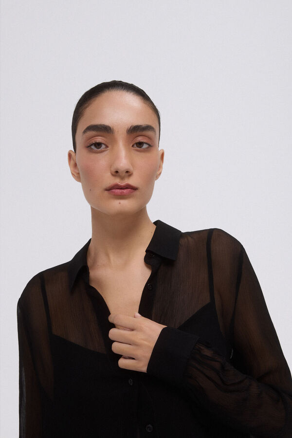 Pedro del Hierro Camisa fluida com transpar&ecirc;ncia Preto