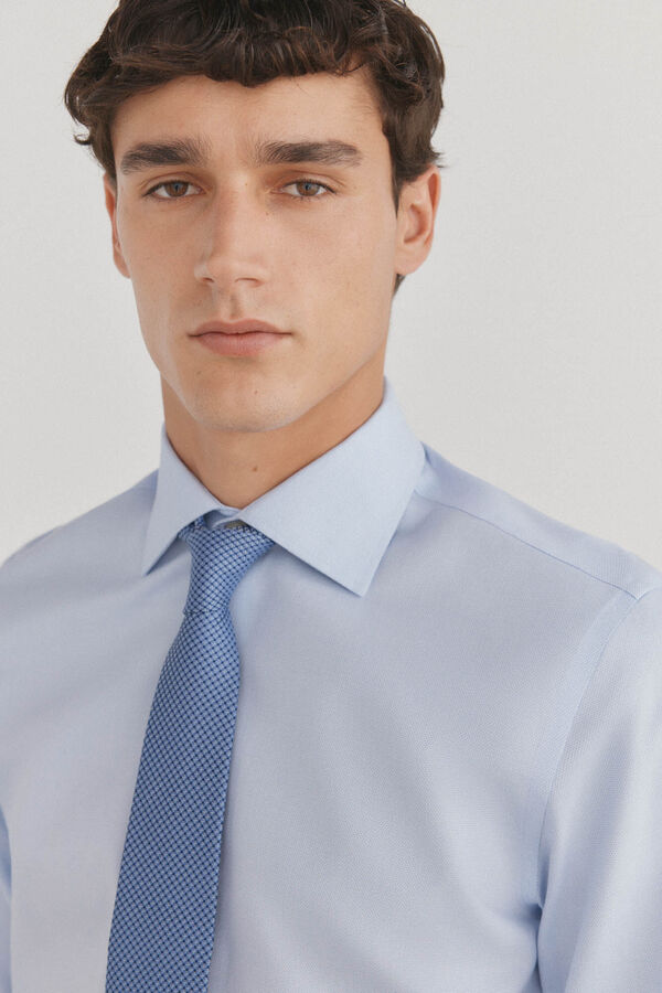 Pedro del Hierro Camisa lisa sem ferro + abotoaduras resistentes a manchas Azul