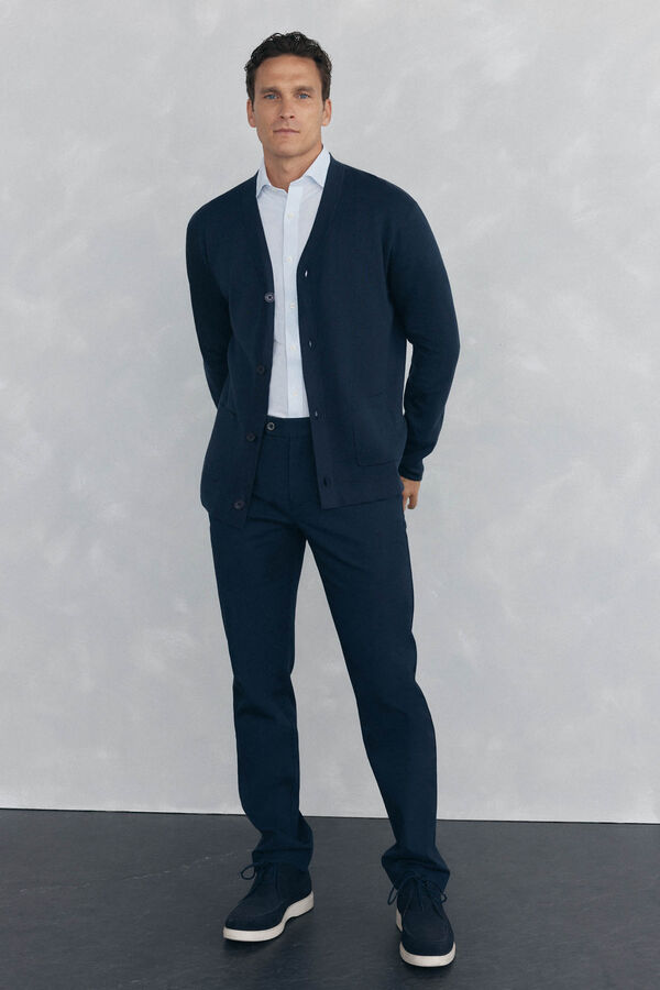 Pedro del Hierro C&aacute;rdigan punto algod&oacute;n cuello pico botones Azul