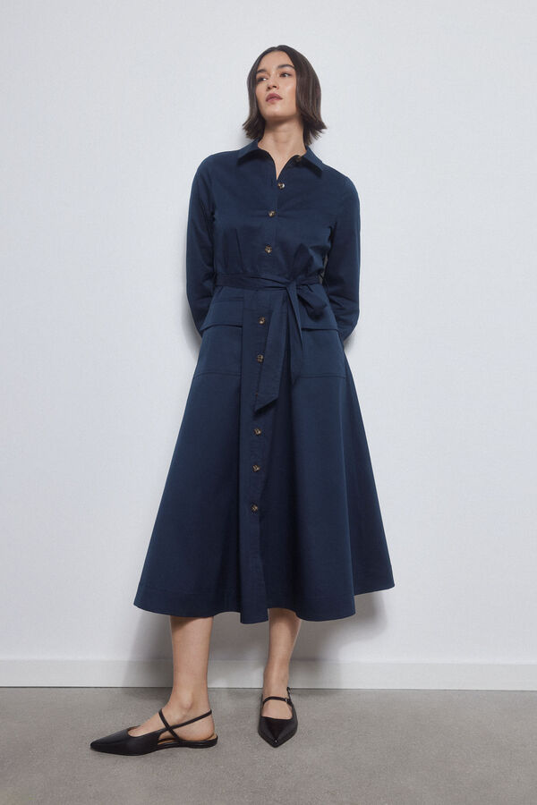 Pedro del Hierro Vestido camisero de popelin Azul