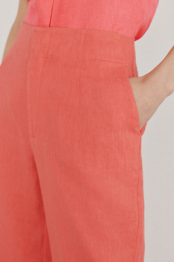 Pedro del Hierro Pantalones lino straight cropped Coral