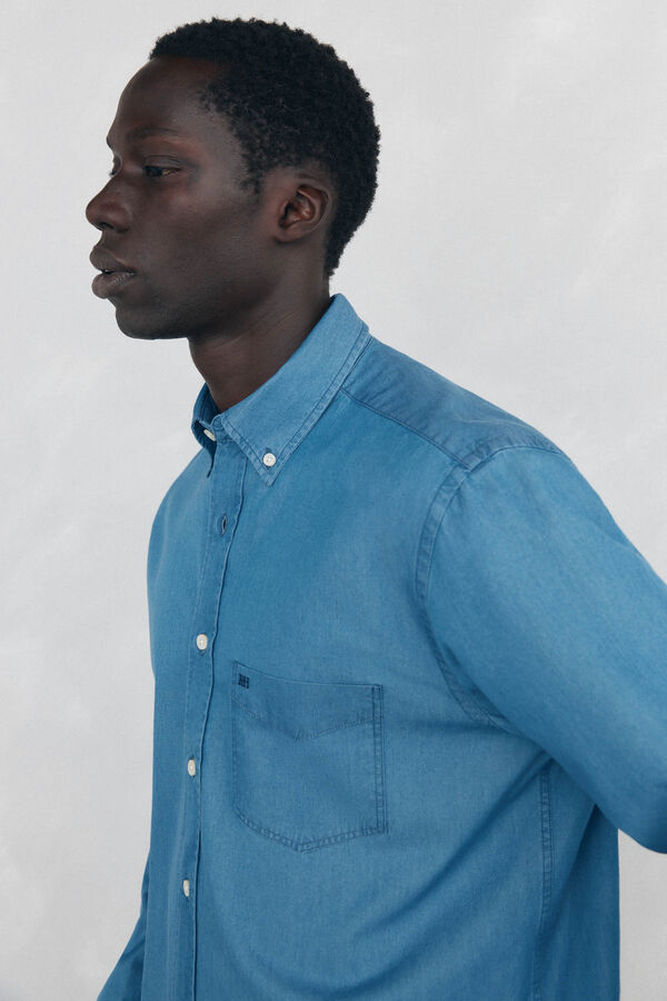 Pedro del Hierro Camisa denim de tecido italiano Azul