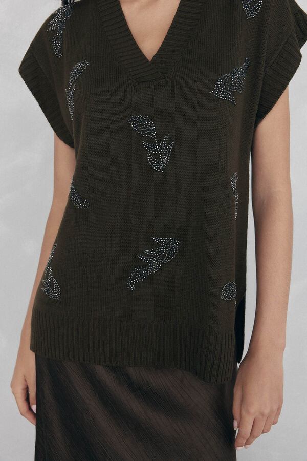 Pedro del Hierro malha de bico e strass bordados Verde