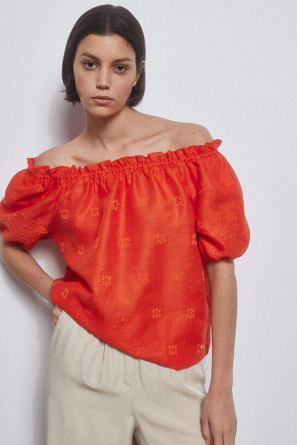 Pedro del Hierro Blusa romantica off shoulder Rojo