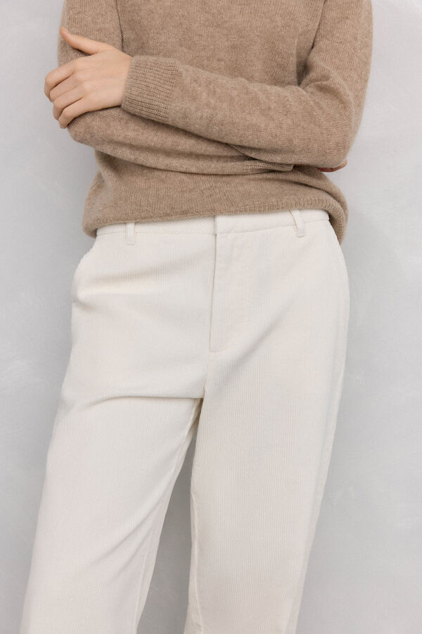 Pedro del Hierro Cal&ccedil;as de veludo cl&aacute;ssicas de perna larga Ecru