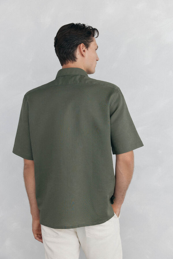 Pedro del Hierro Camiseta manga curta em tecido linho Verde