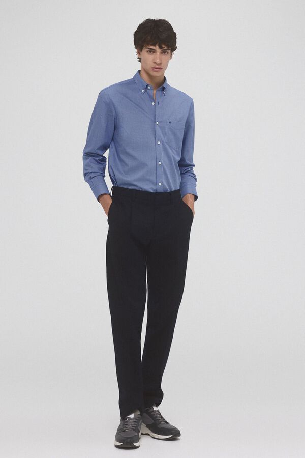 Pedro del Hierro Camisa non iron + antimanchas lisa Azul