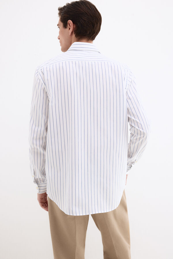 Pedro del Hierro Camisa &agrave;s riscas em tecido italiano Azul
