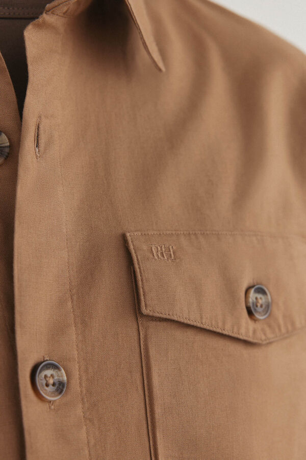 Pedro del Hierro Sobrecamisa algod&oacute;n lino Marr&oacute;n