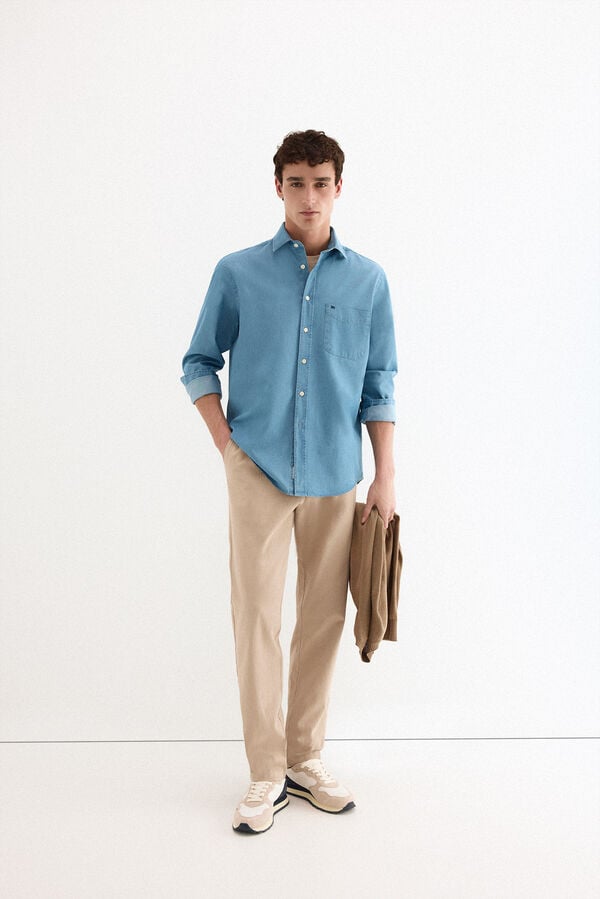 Pedro del Hierro Camisa denim de tecido italiano Azul