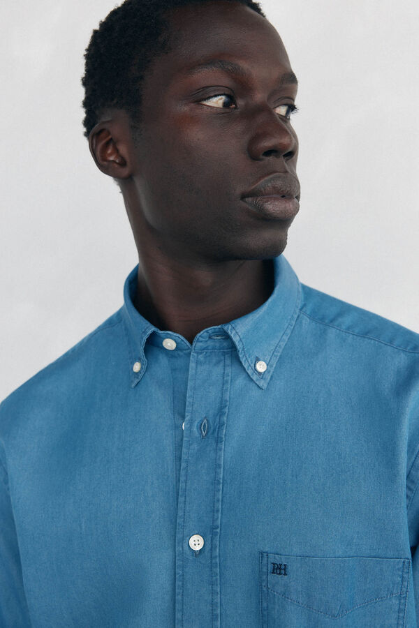 Pedro del Hierro Camisa denim de tecido italiano Azul