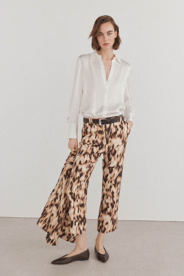 Pedro del Hierro Pantalon estampado crop flare Marr&oacute;n