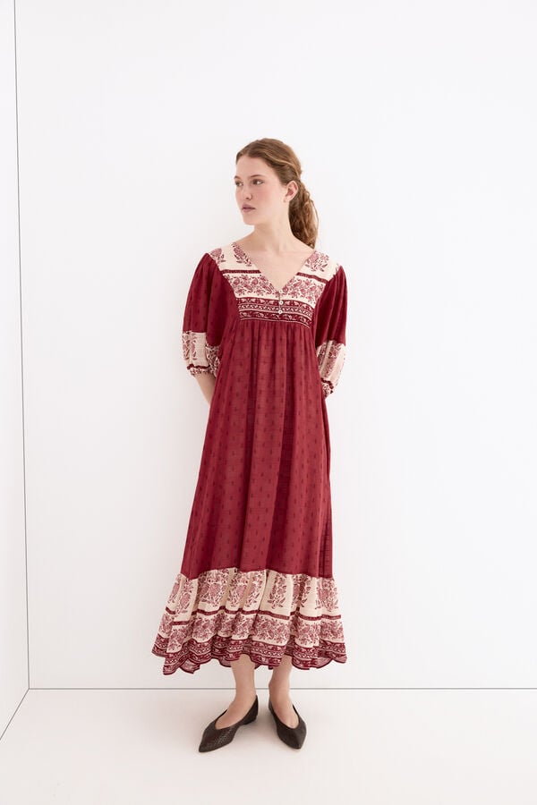 Pedro del Hierro Vestido t&uacute;nica estampado floral Bordeaux