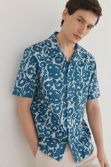 Pedro del Hierro Camisa estampada manga corta tejido lino Azul