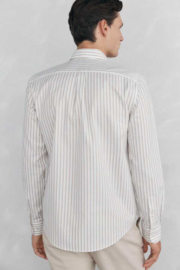 Pedro del Hierro Camisa oxford riscas sem ferro Beige