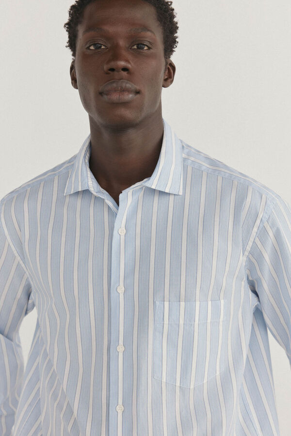 Pedro del Hierro Camisa riscas popelina Azul
