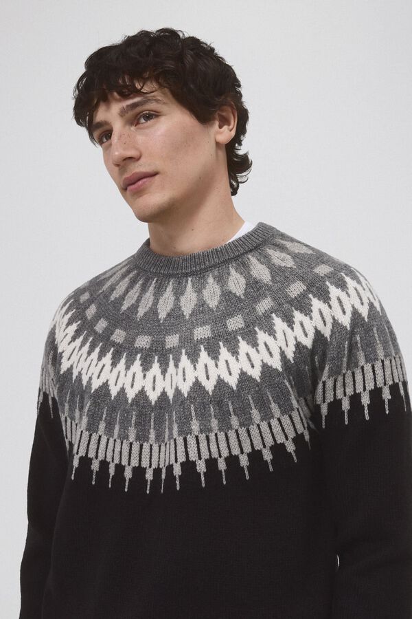 Pedro del Hierro Su&eacute;ter de l&atilde; de Natal com gola redonda Preto