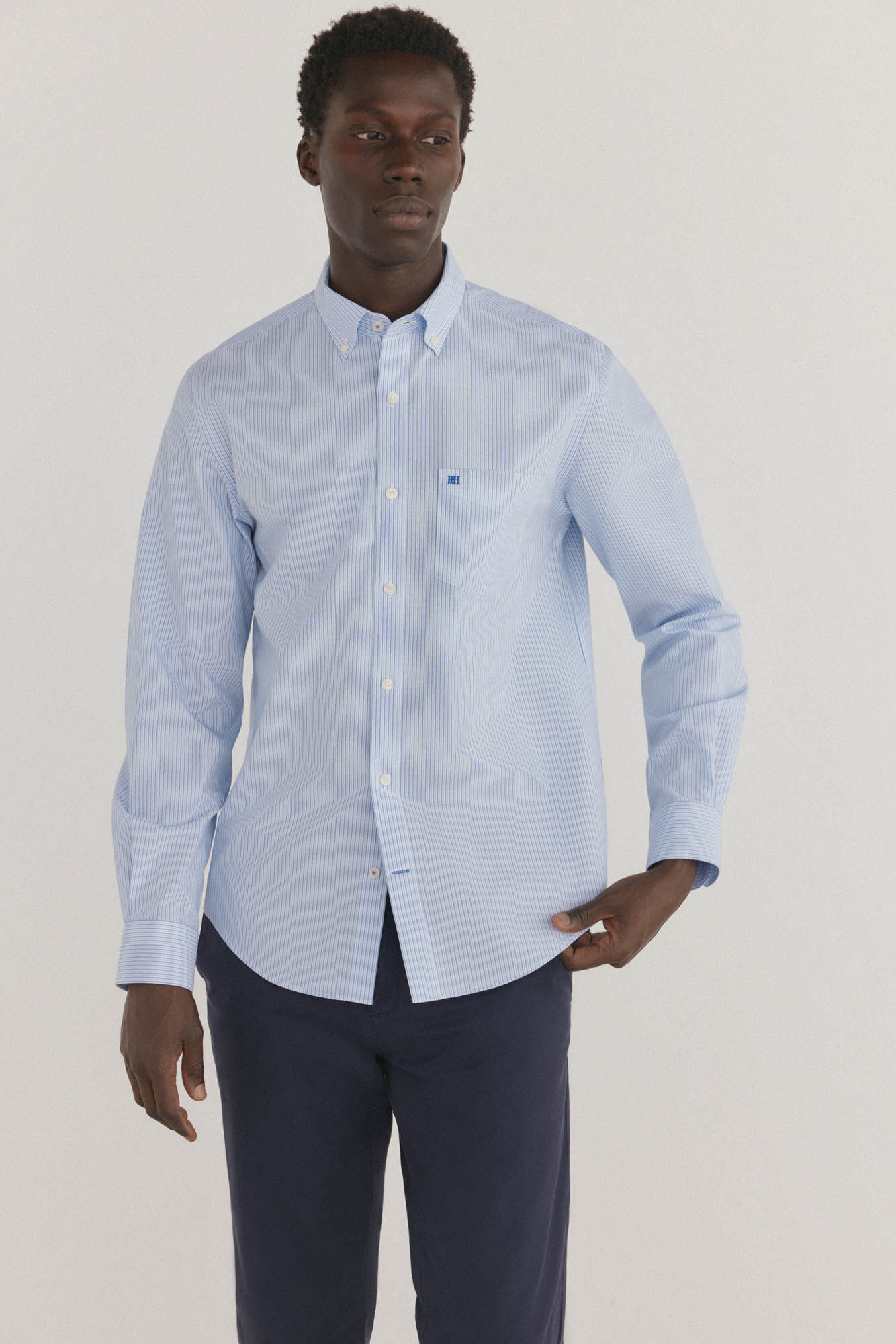 Pedro del Hierro Camisa riscas que n&atilde;o pode ser passada a ferro + resistente a manchas