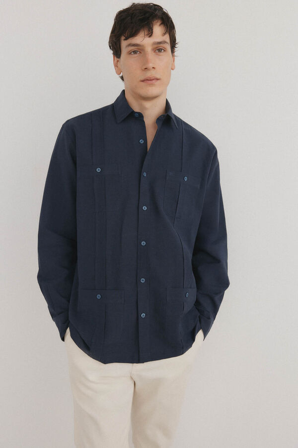 Pedro del Hierro Guayabera lino Azul