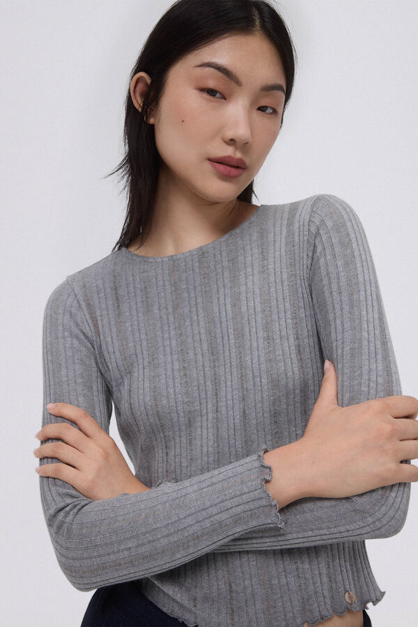 Pedro del Hierro Camiseta manga comprida canelada Cizento