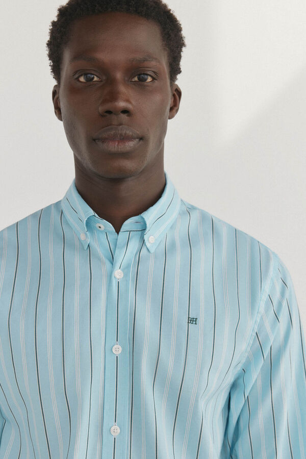 Pedro del Hierro Camisa riscas tecido italiano Turquesa